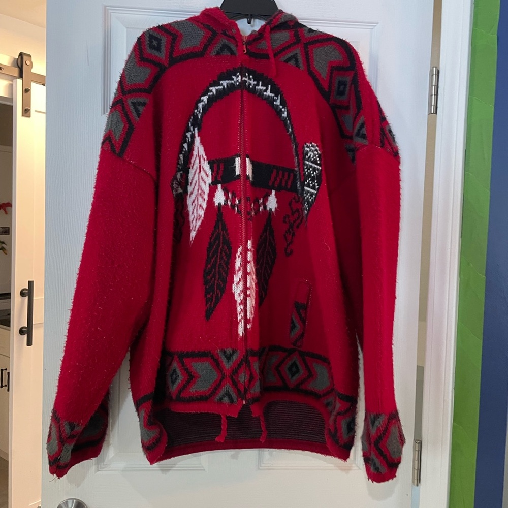 vintage Tejidos Ruminahui red wool full-zip hooded sweater  - XL
